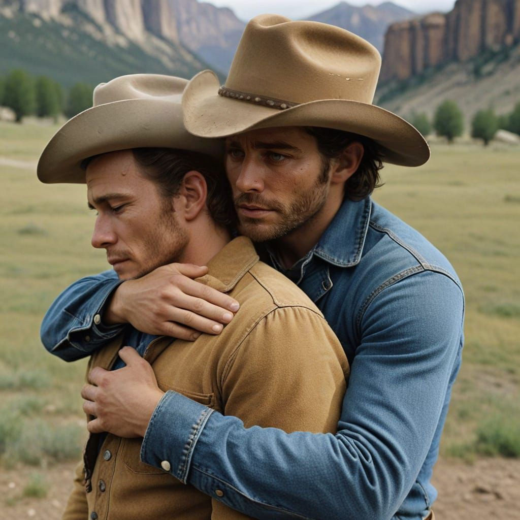 Iconic Cowboy Embrace: A Melancholic Cinematic Hug