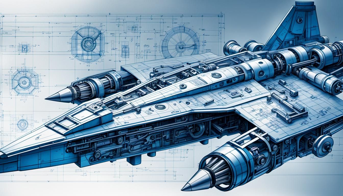 Blueprint-Style Charcoal Drawing of Mechanical Parts