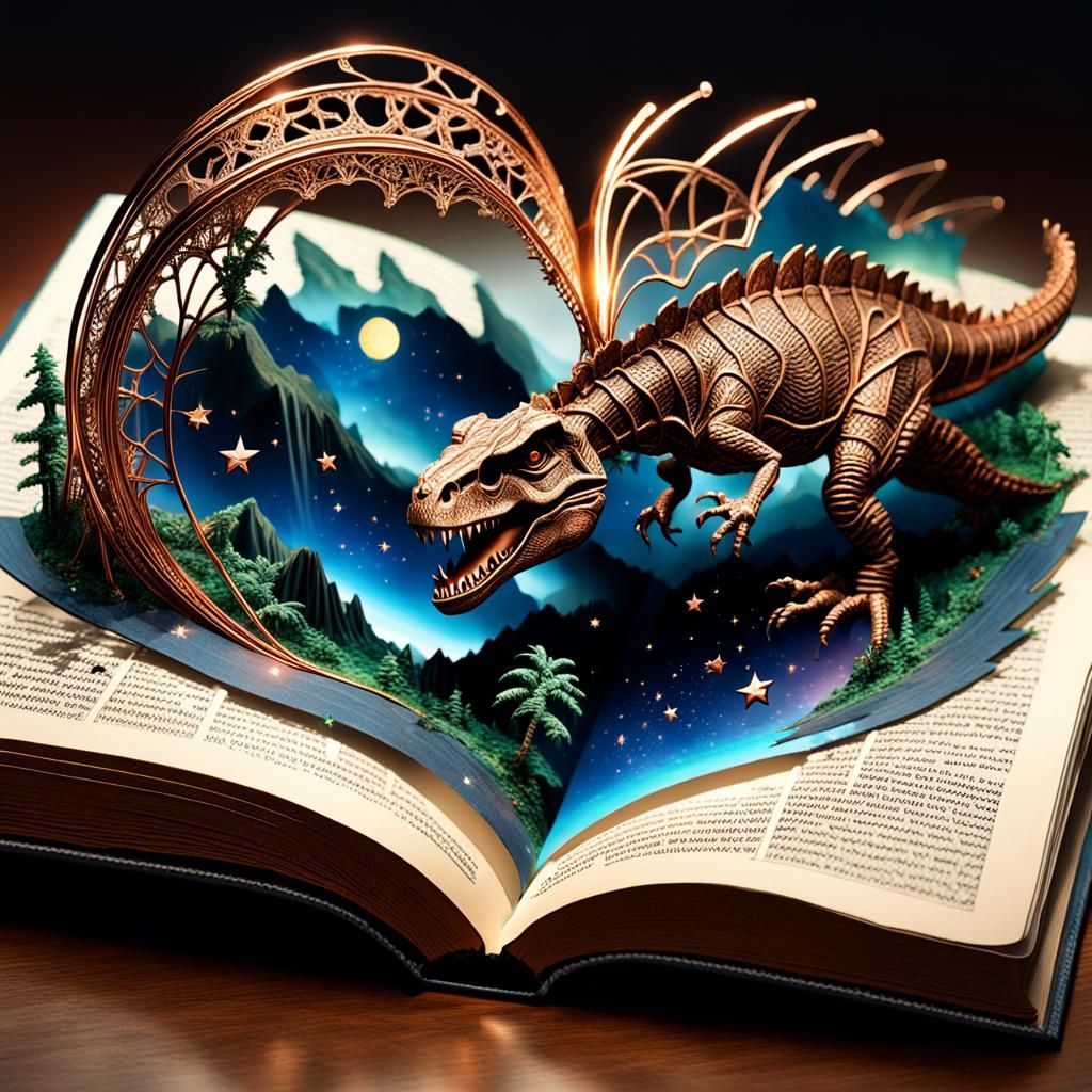 Jurassic World Erupts From Copper Filigree Book