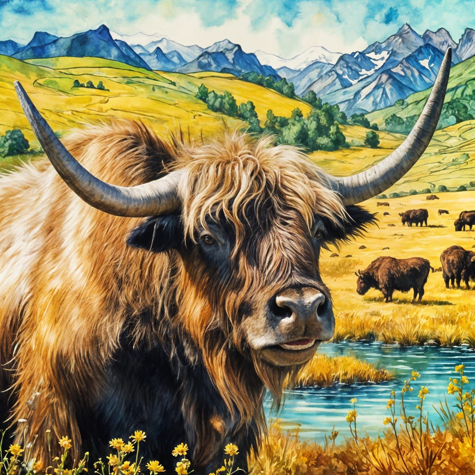 Yak in Van Gogh Style with Alcohol Inks