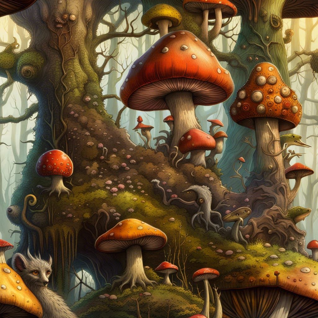 Enchanted Forest of Strange Creatures in Fantasycore Style