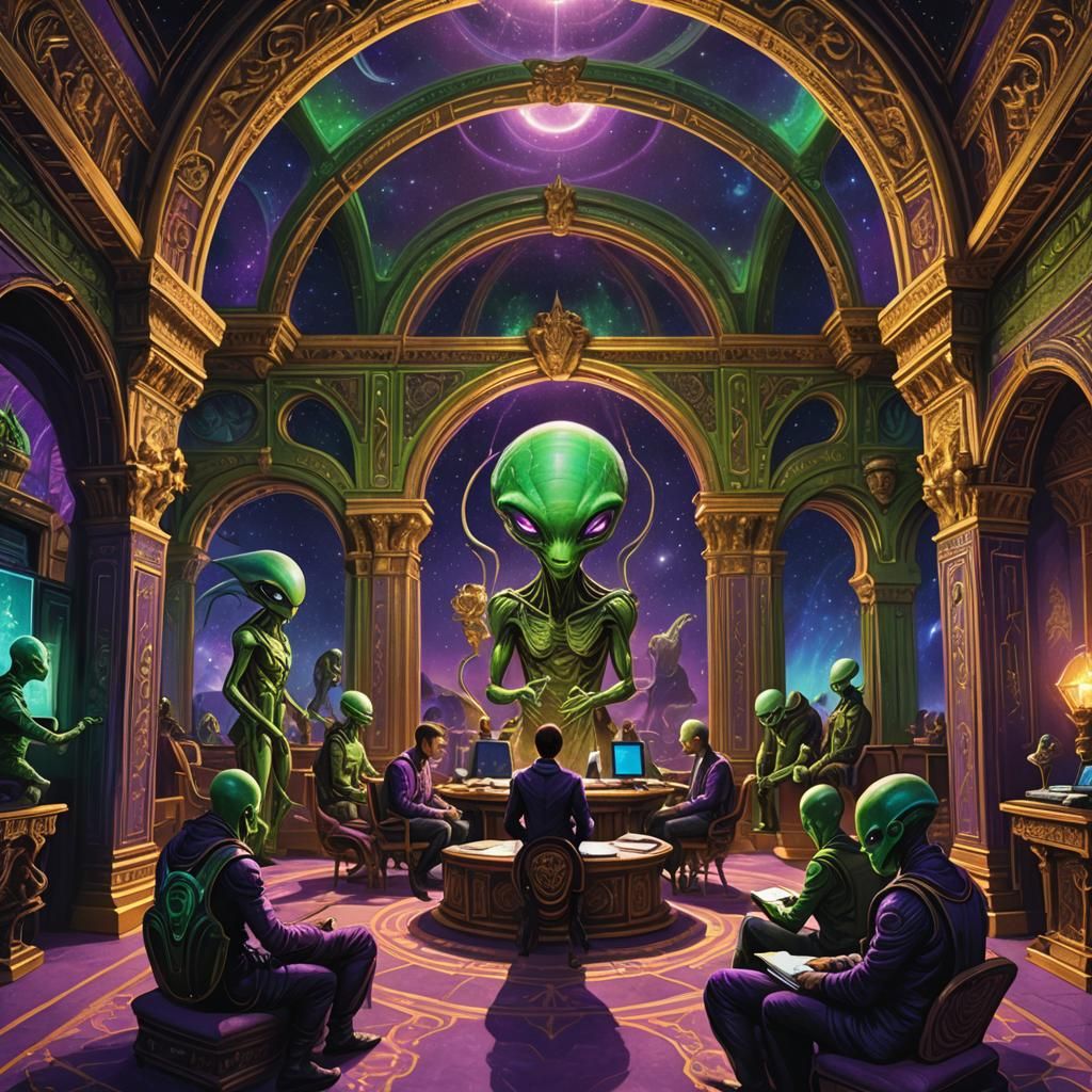 Aliens Writing Show in Ornate Room: Concept Art