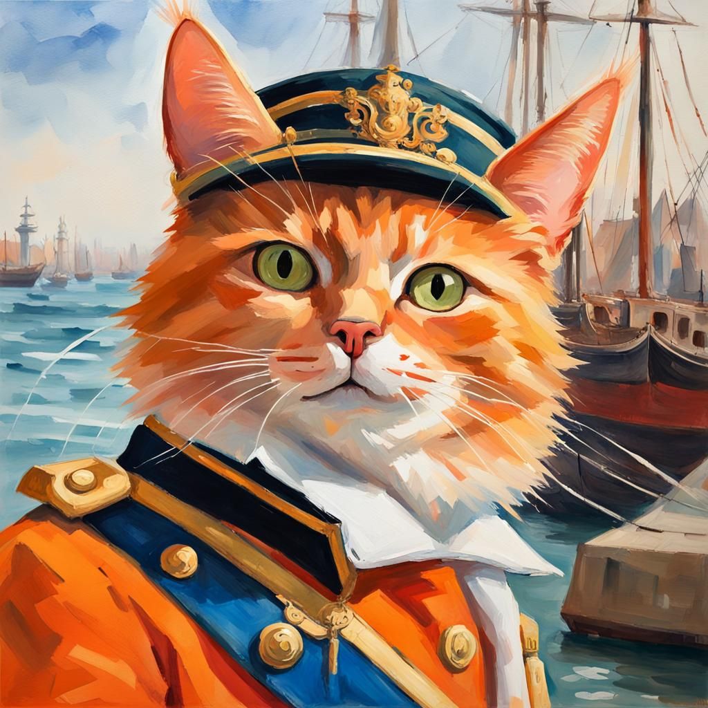 Orange Cat in Napoleon Costume, Gouache Style