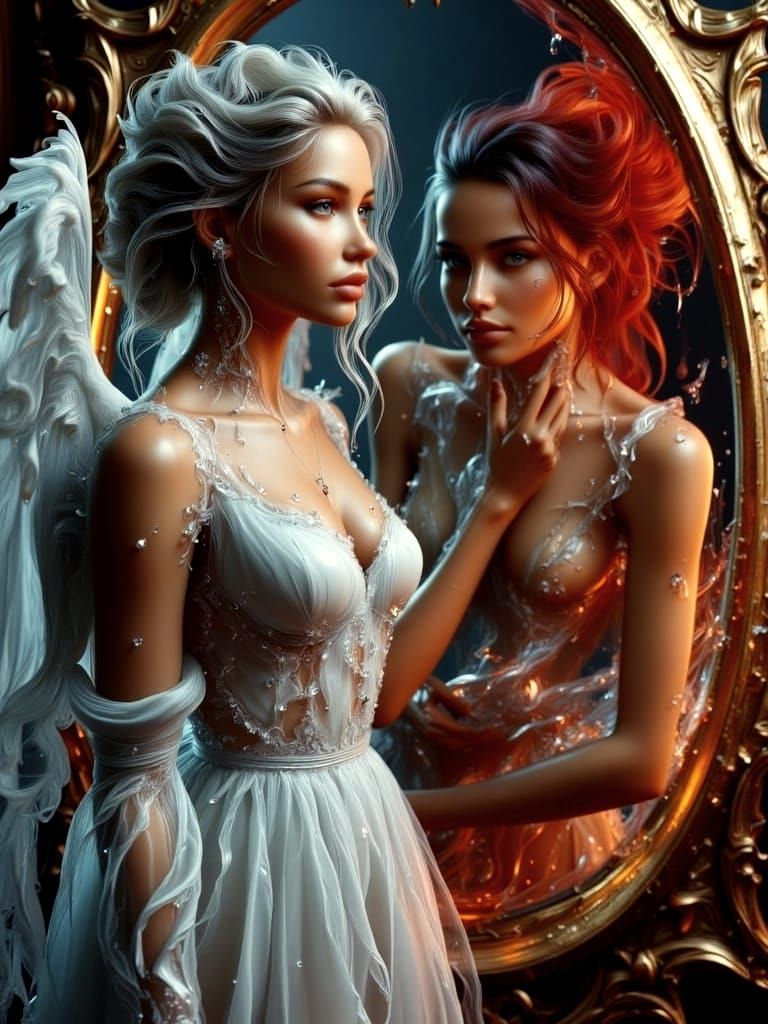 Woman's Reflection Reveals Fiery Water Twin