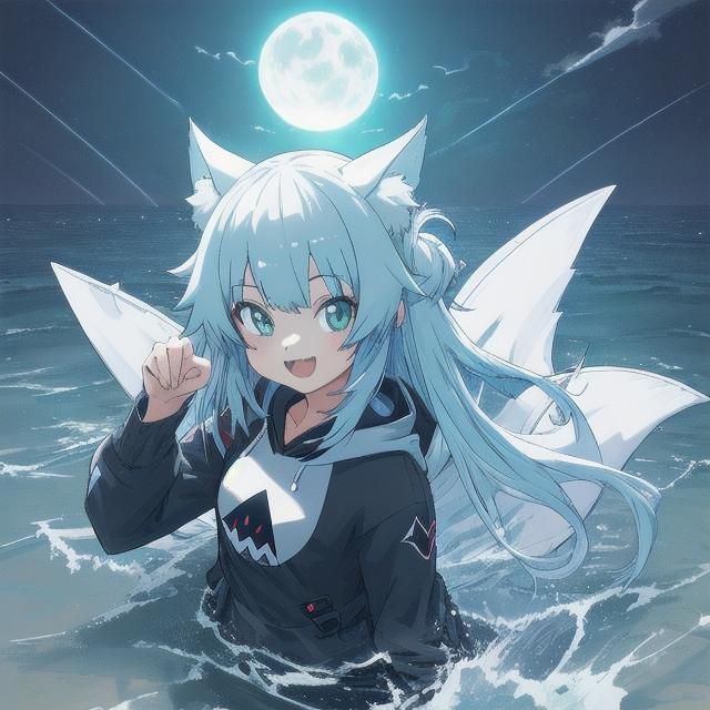 Anime Girl in Shark Hoodie: A Kawaii 3D Portrait