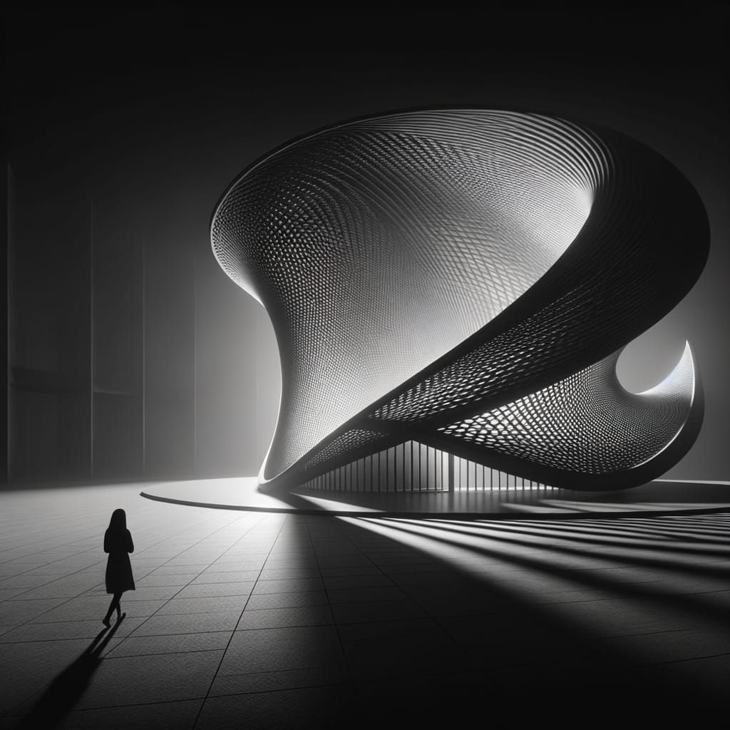 Algorithmic Architectural Shell in Black and White Cinematic...