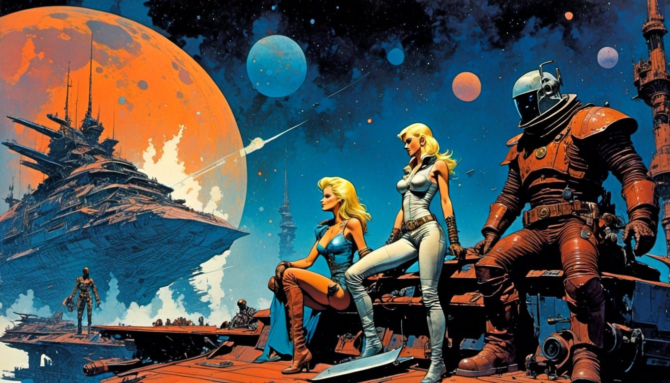 Sci-Fi Barbarian Warlord on Starship Deck