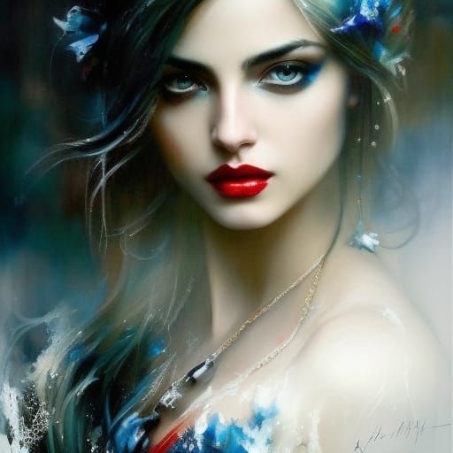 Gothic Snow Beauty with Dark Eyes, Fantasy Art