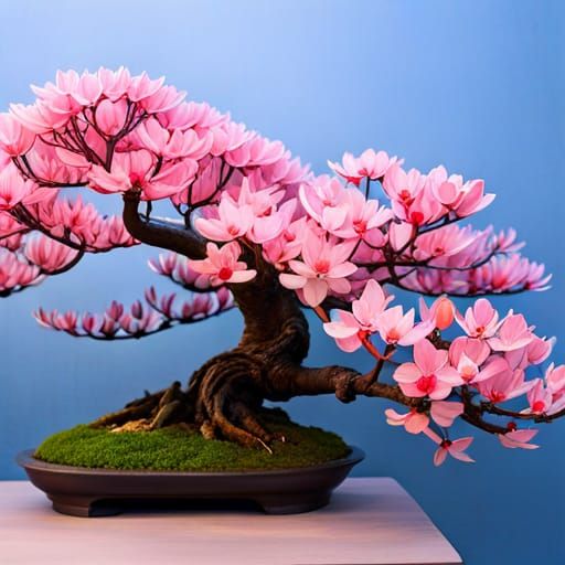 Japanese Bonsai with Cherry Blossoms, Digital Art