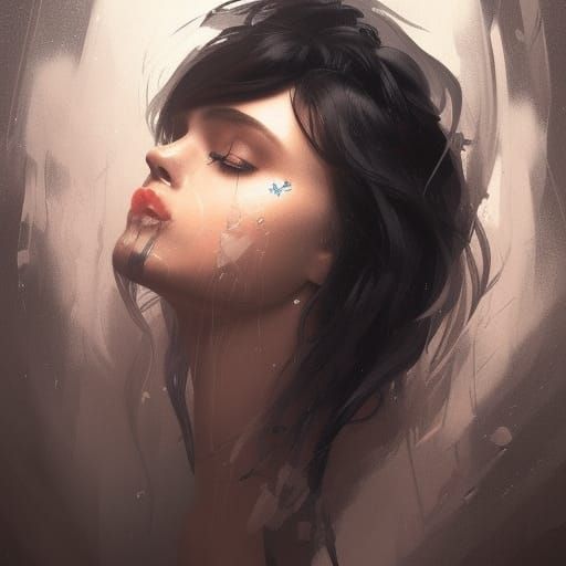 Distressed Woman Portrait in Hyperdetailed Digital Art