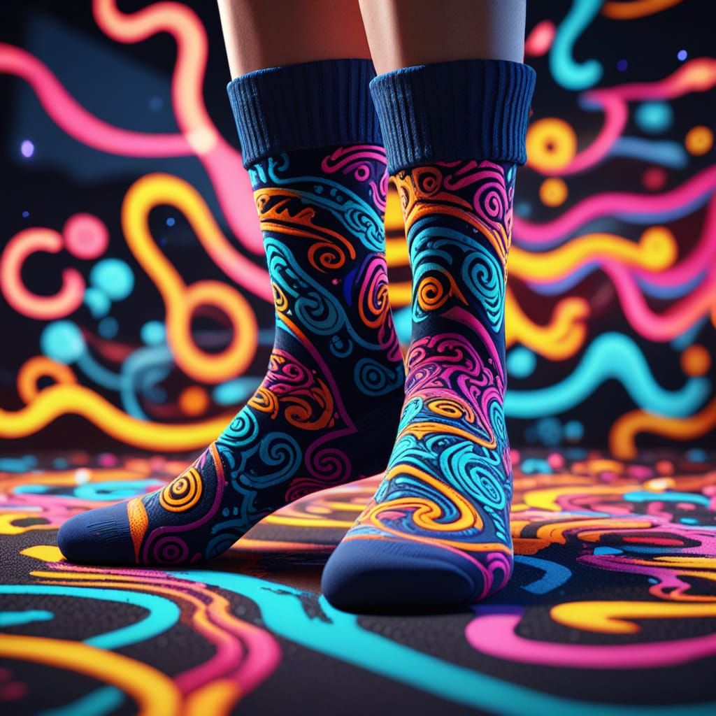 Modern Socks with Abstract Fluorescent Psychedelic Design