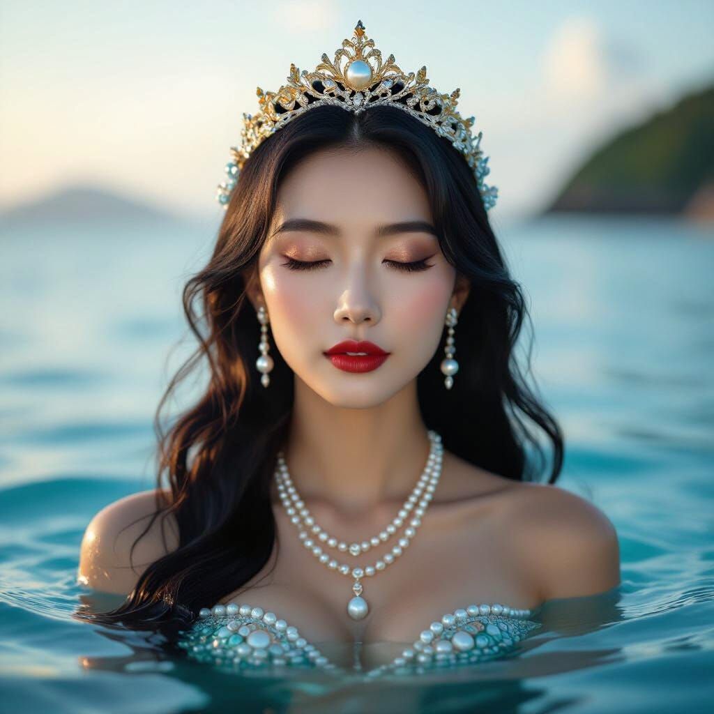 Beautiful Asian Mermaid in Tranquil Sea Waters