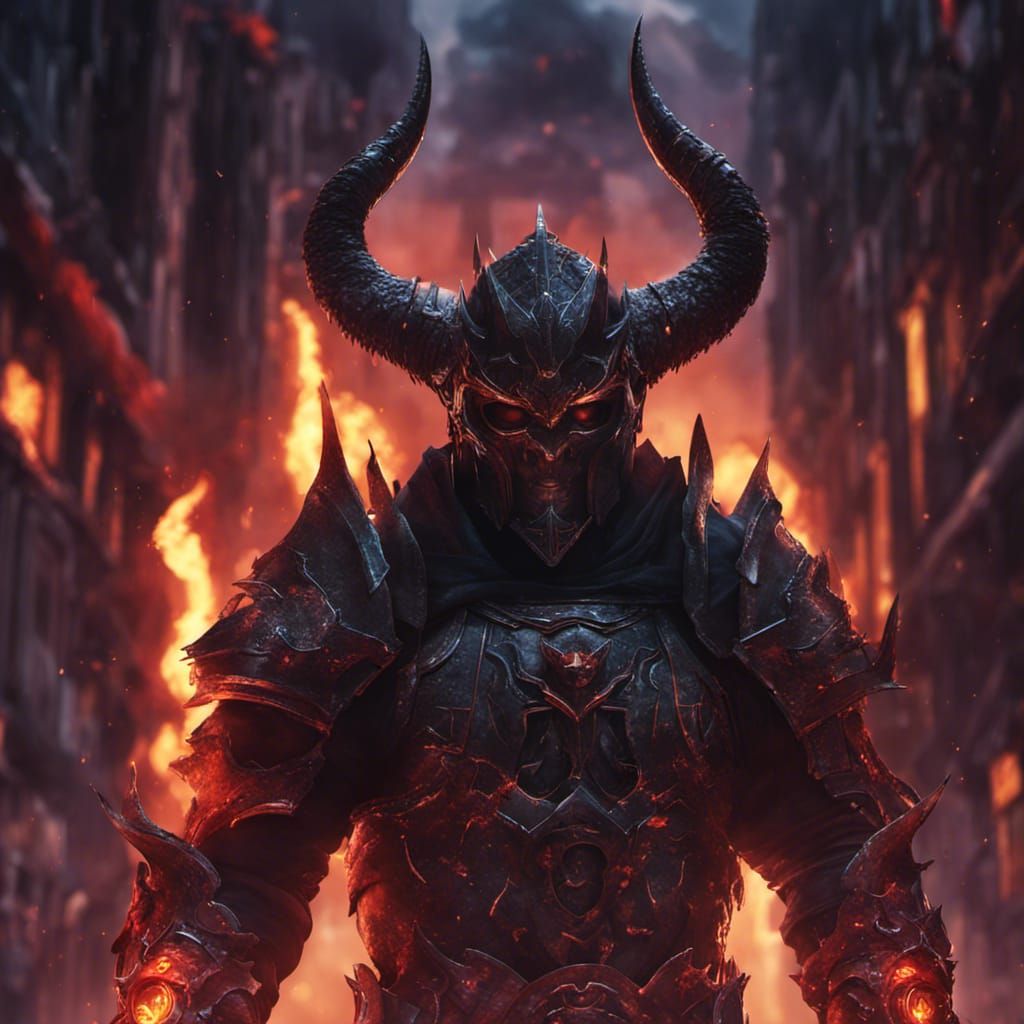 Fantasy Warrior in Black Armor with Twin Sabers