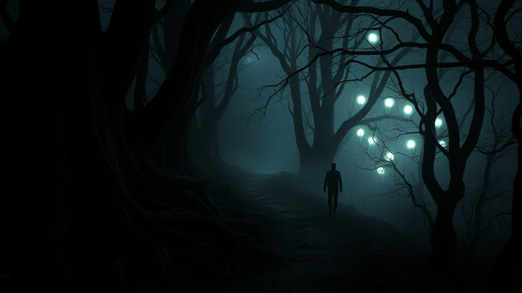 Haunted Forest Pathway at Night in Cinematic Style