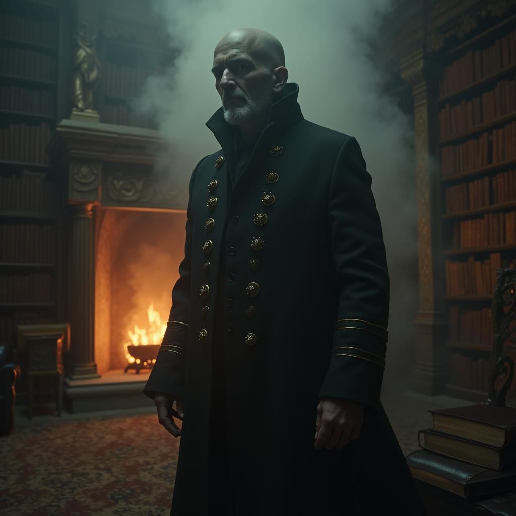 Mysterious Figure in Victorian Study, Dramatic Portrait