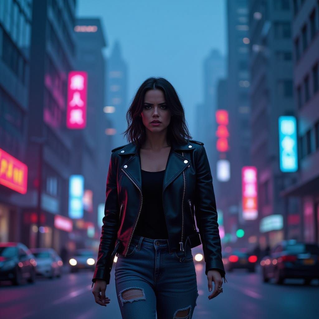 Aubrey Plaza as Cyberpunk Hacker in Blade Runner Style