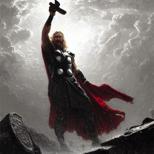 Thor Wielding Mjolnir in Lightning Storm