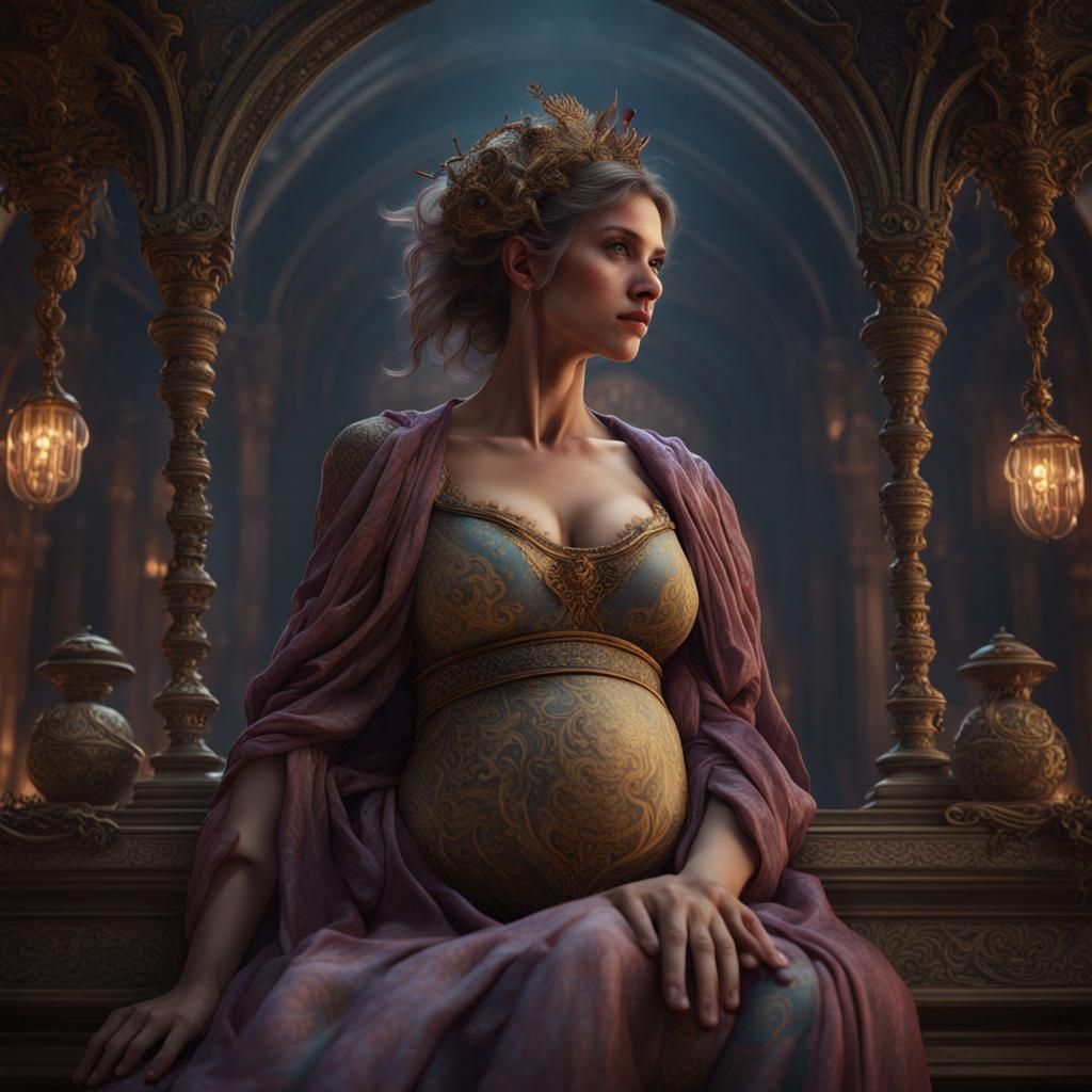 Pregnant Woman in Detailed Matte Painting Style