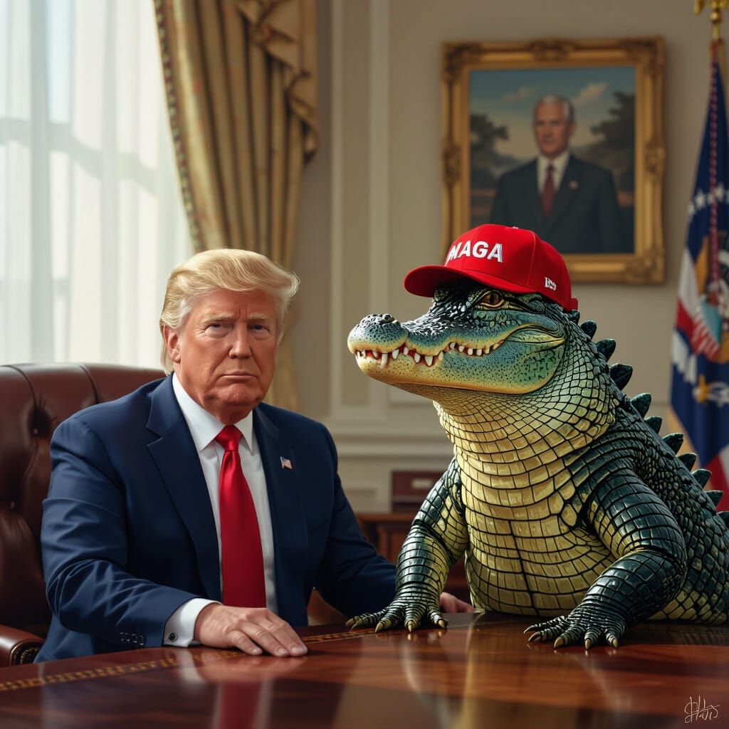 Trump and Alligator Friend: Digital Art Portrait