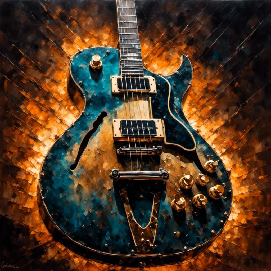An Awesome Guitar with Grungy Oil Painting