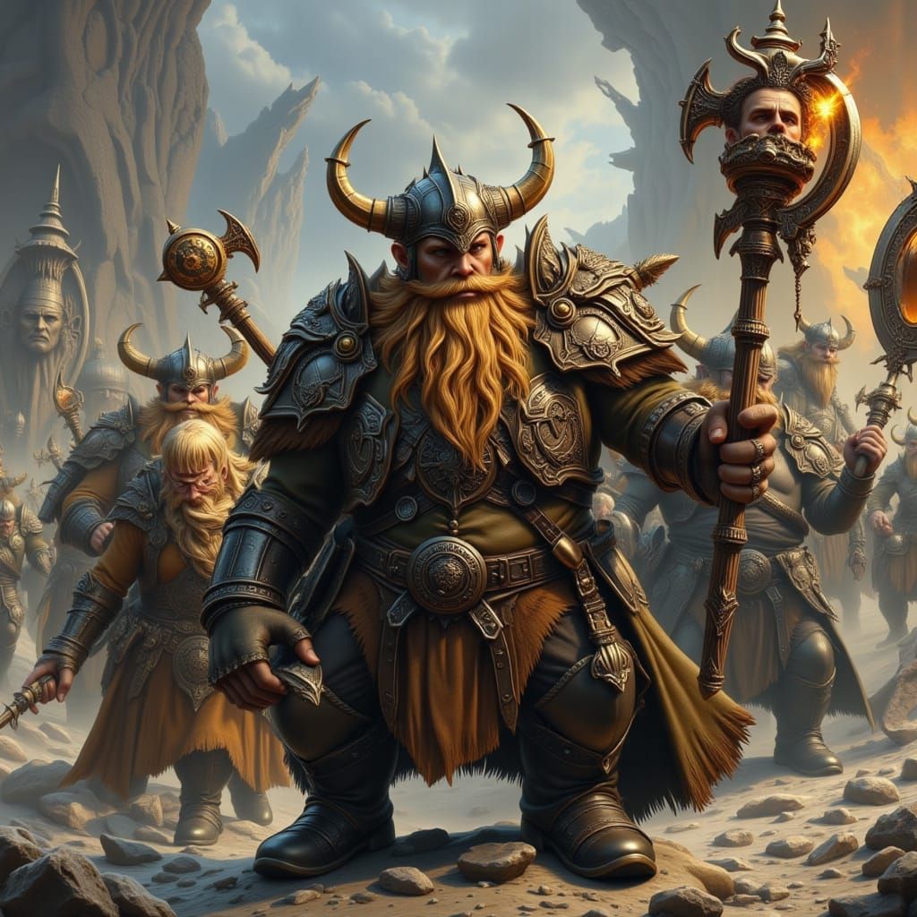 Dwarf War Party in Art Nouveau Punk Style