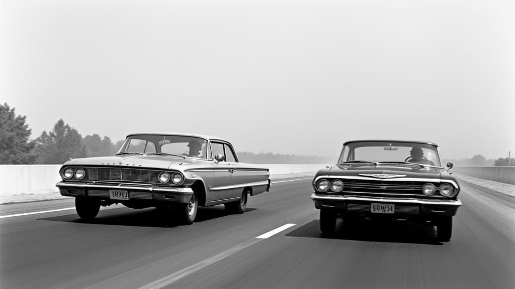 1963 Ford Galaxie vs Chevrolet Impala Drag Race