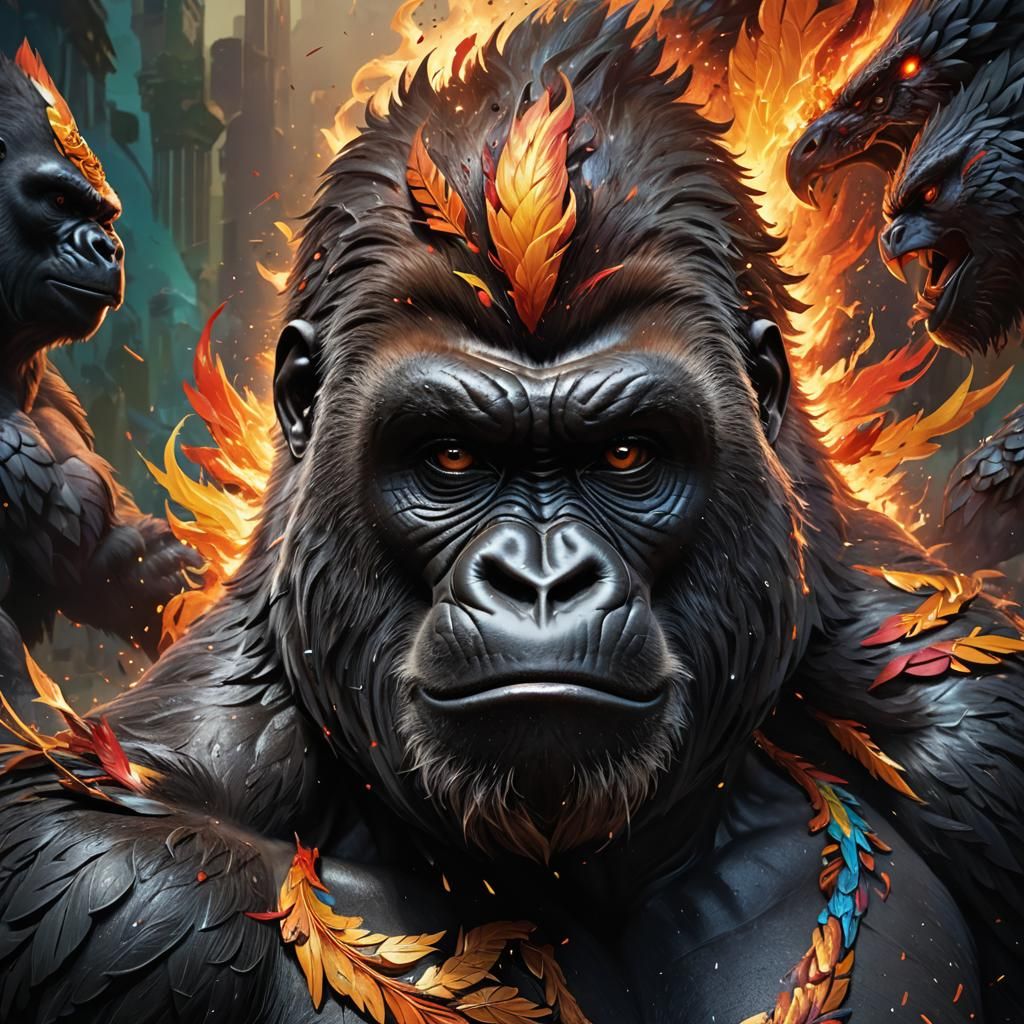 Hyperrealistic Gorilla Phoenix Hybrid Creature