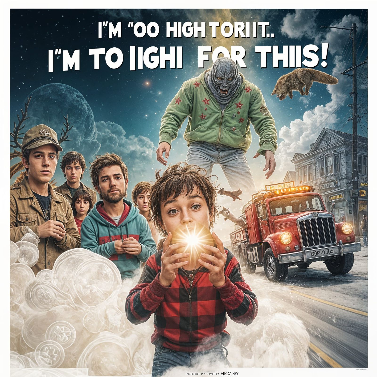 Epic Christmas Horror Comedy Movie Poster in Cyberpunk Style