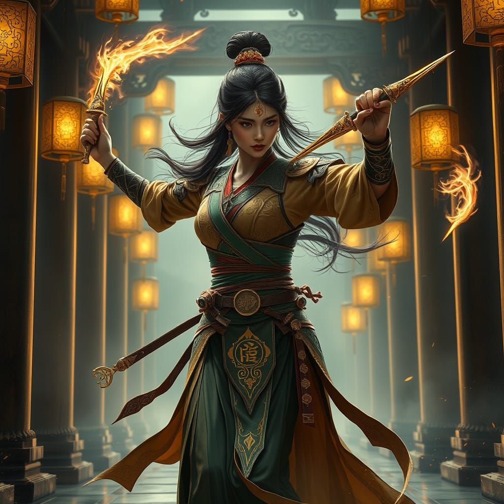 Mystical Dancer in Obsidian Temple, Digital Art