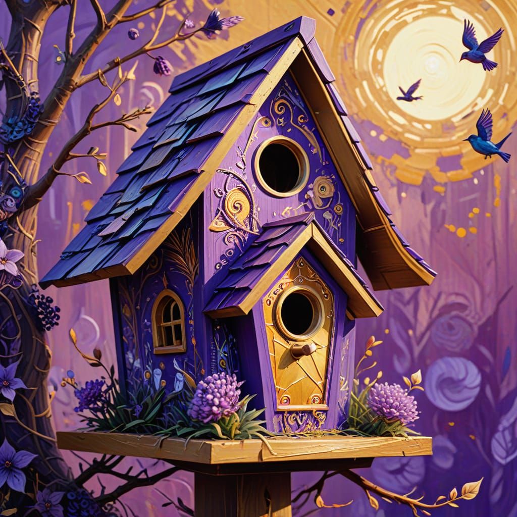 Impressionist Birdhouse in Gouache with Zentangle Patterns