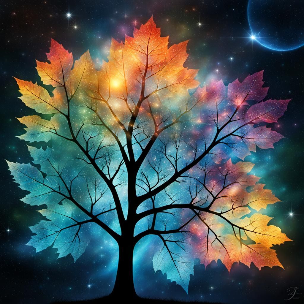 Amazing cosmic aura coming through beautiful tree leaves!