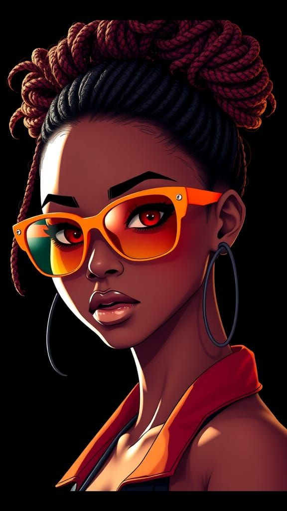 Confident Black Woman in Vibrant 3D Anime Art