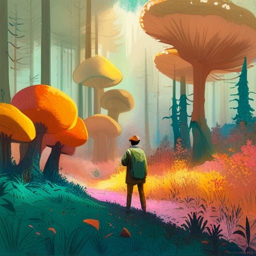 Space Wizard in Giant Mushroom Forest