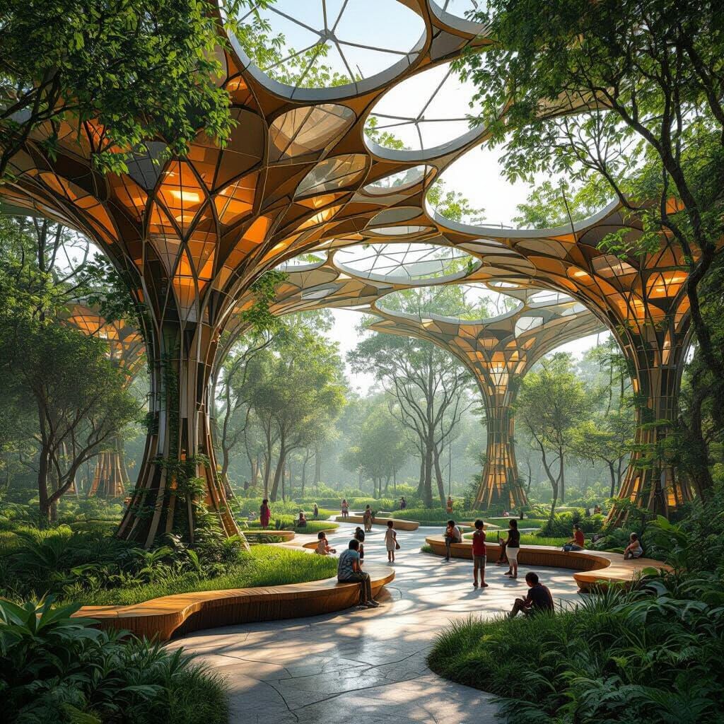 Futuristic Forest Canopy in African City, Organic Architectu...