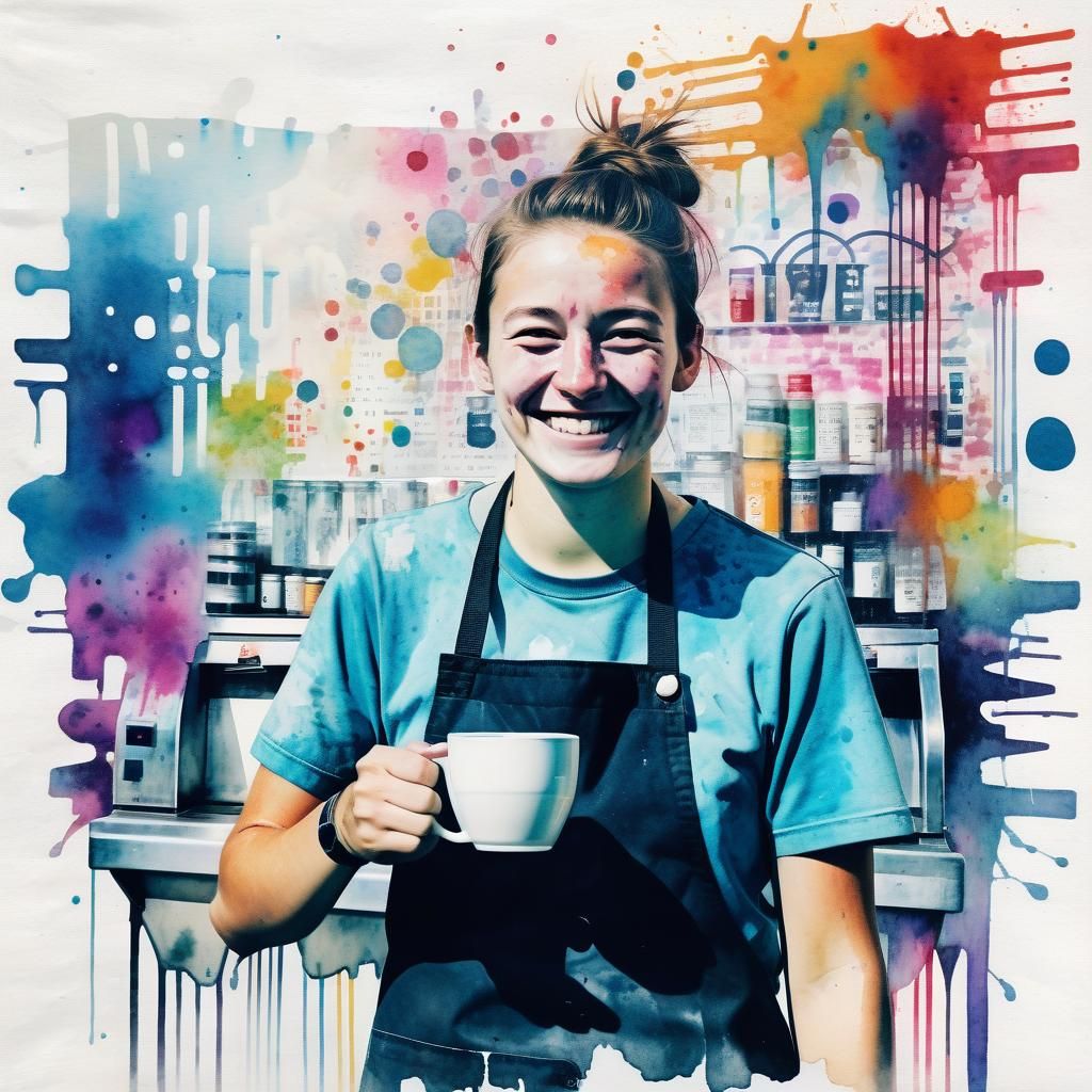 Barista Portrait in Dystopian Glitchcore Graffiti Style