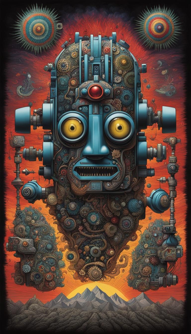 Cybernetic Cyclops in Sinister Surrealist Landscape