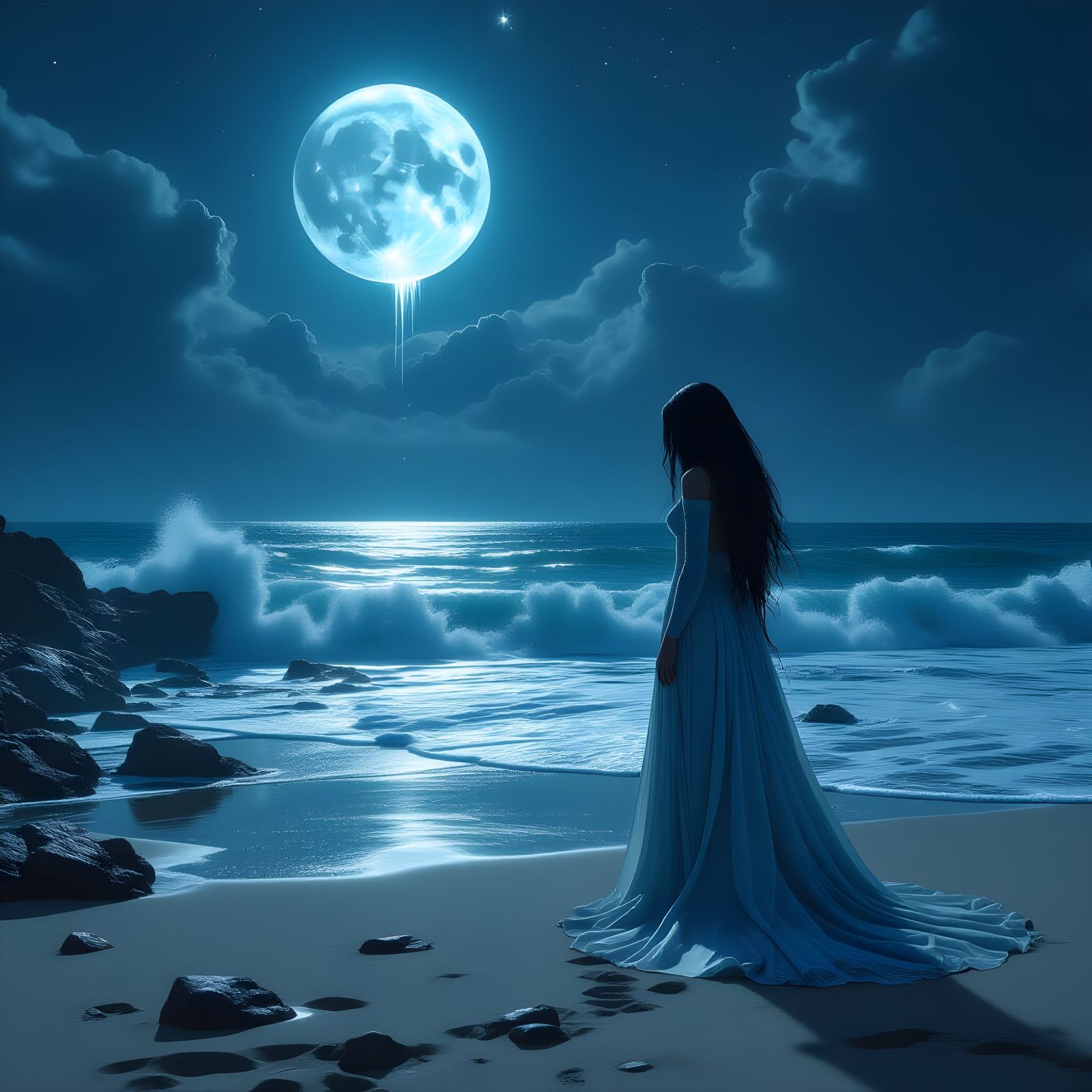 Celestial Siren Weeping Stardust Tears: Cosmic Horror Art