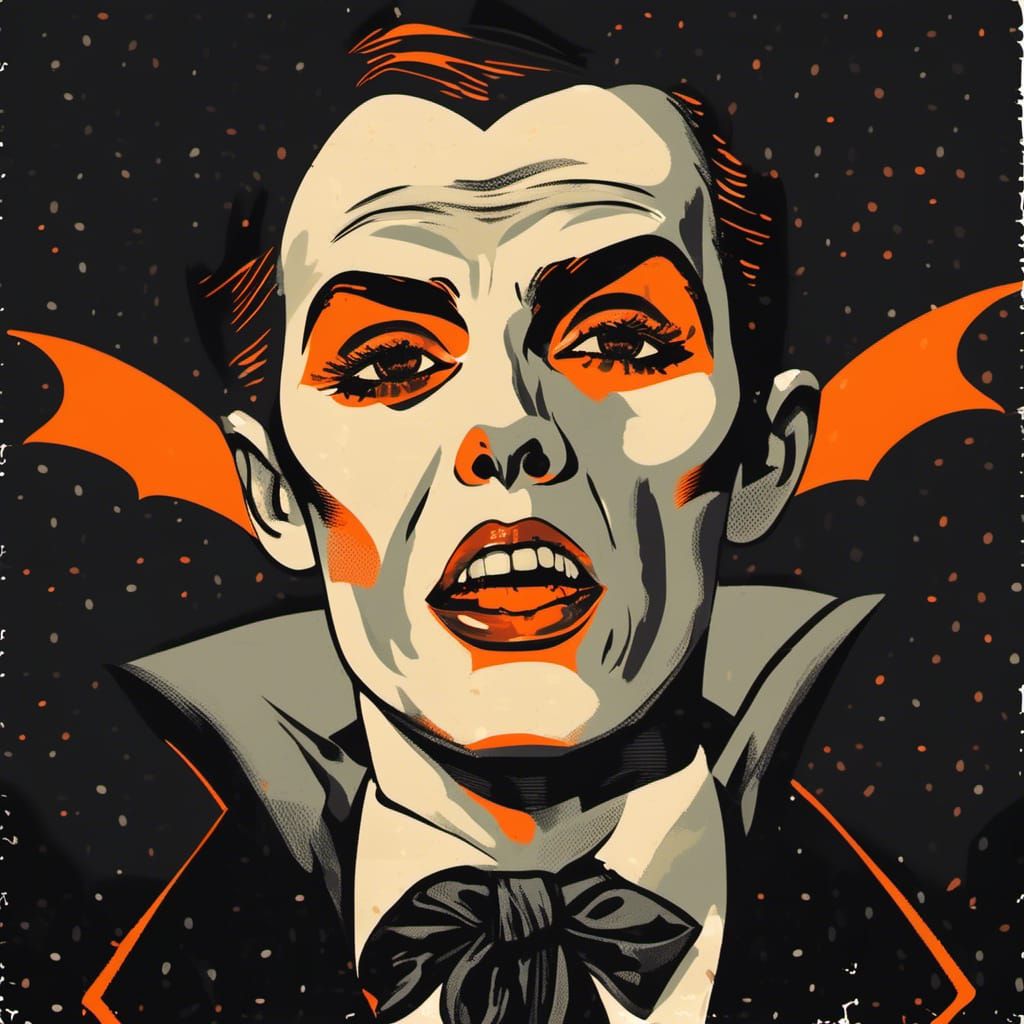 Surreal Vampire Portrait in Vintage Film Noir Style