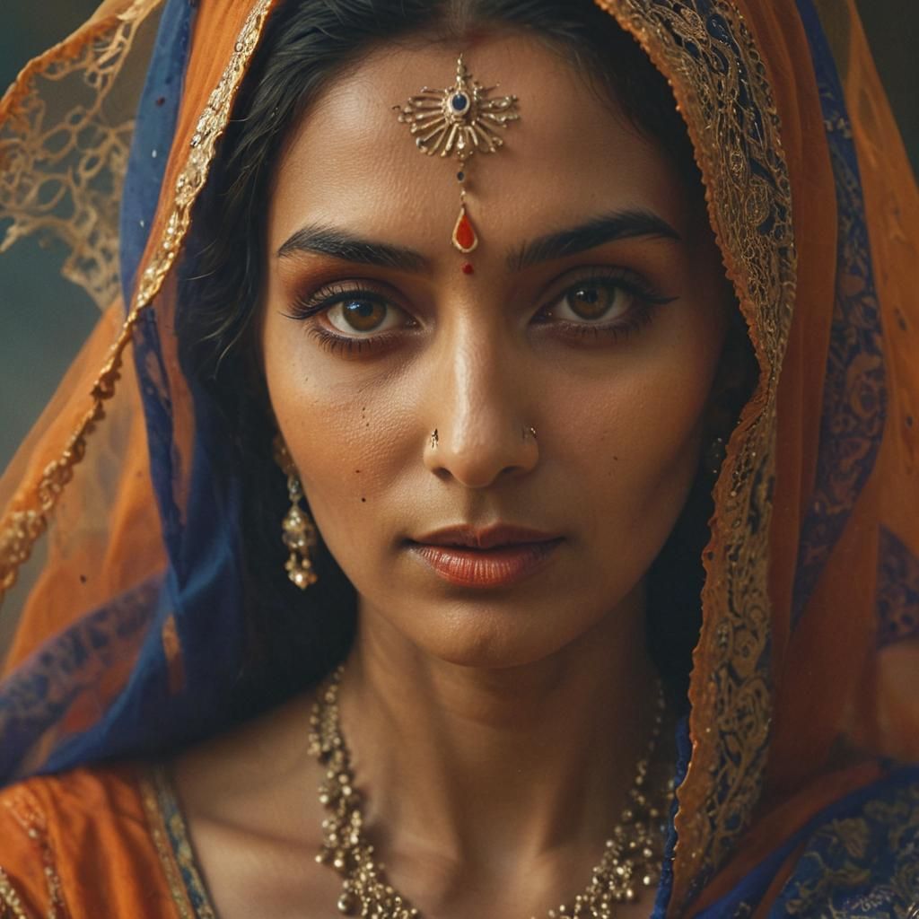 Cinematic Portrait of Veiled Indian Lady