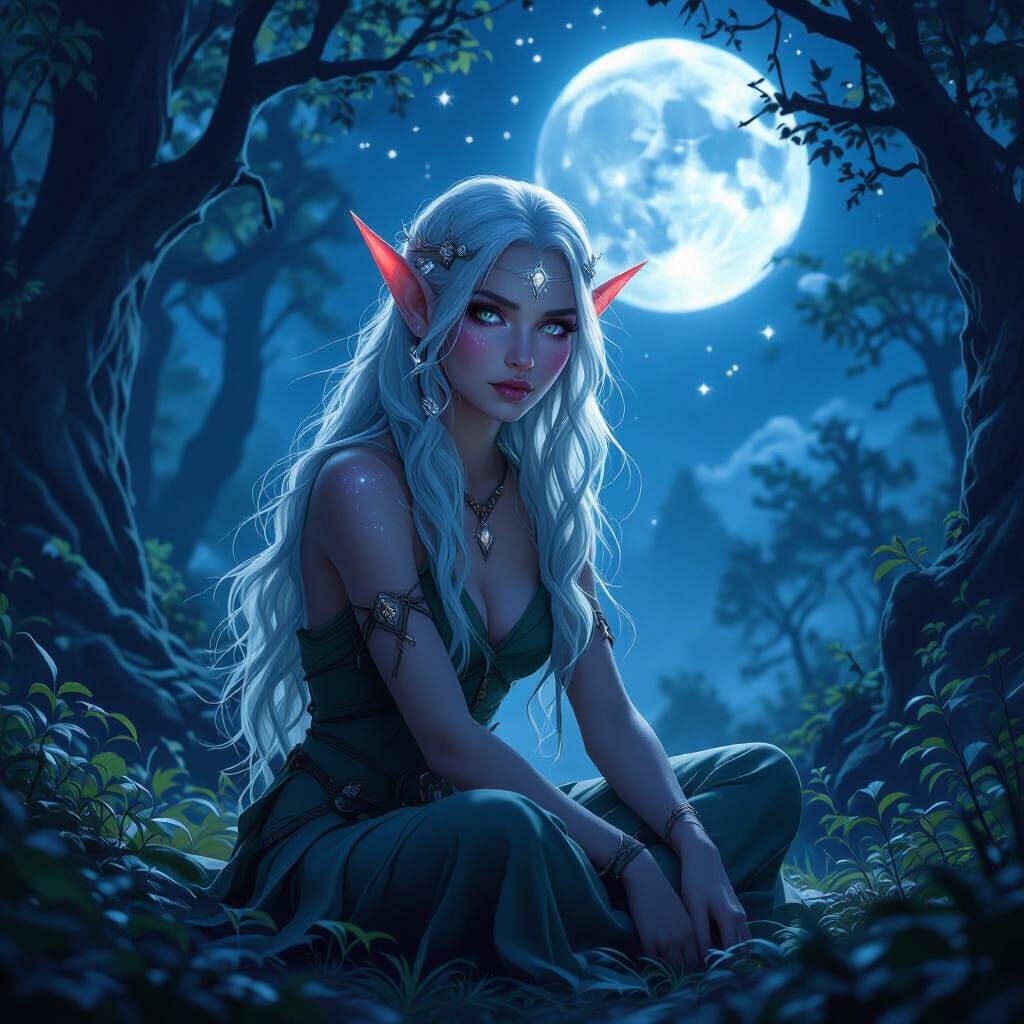 Night Elf Druidess in Moonlit Ashenvale Forest