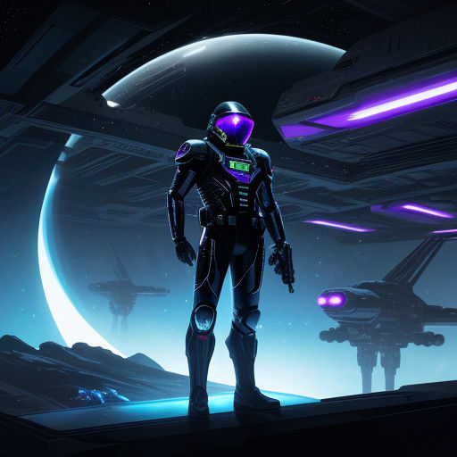 Galactic Space Cop Standing Proud in a Futuristic Space Stat...