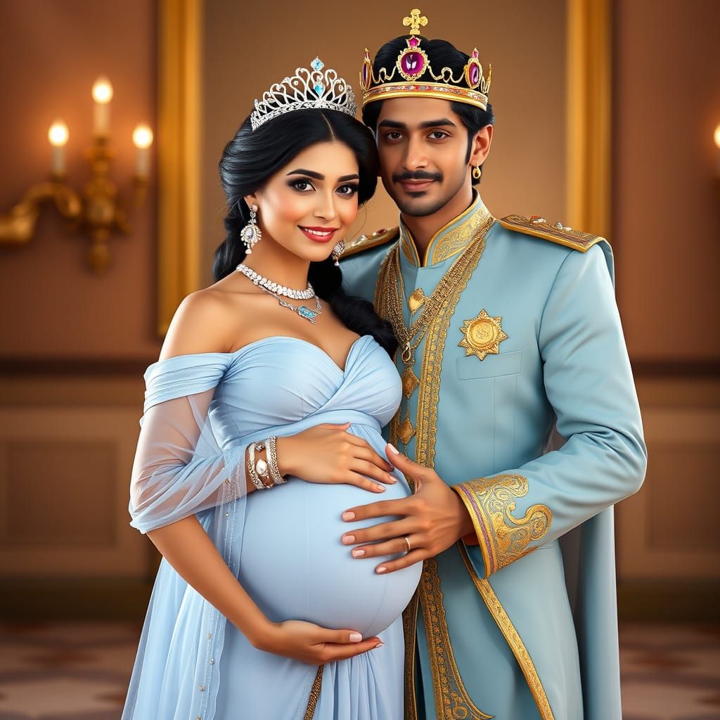 Pregnant Jasmine and Aladdin in Regal Portrait