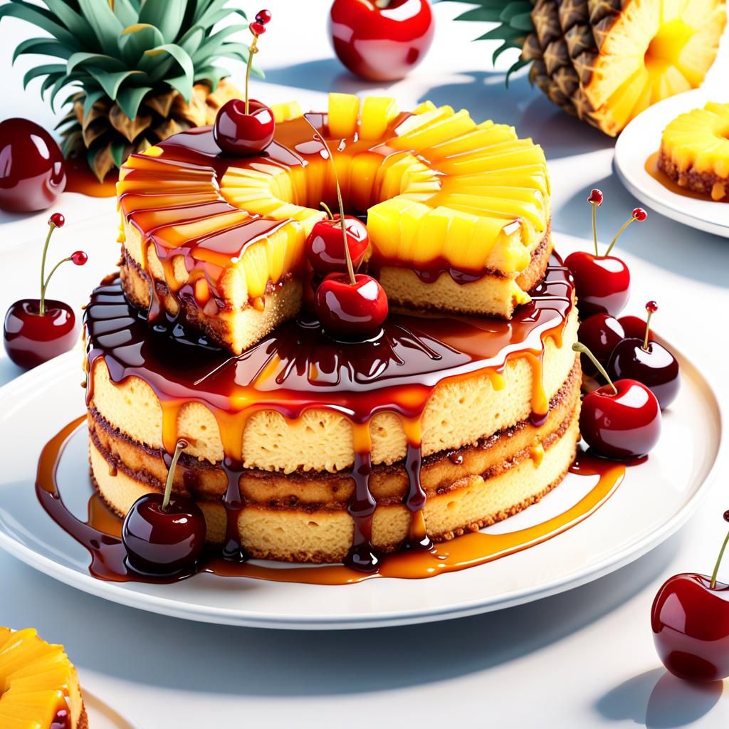 Pineapple Upside-Down Cake in Vibrant 3D Render