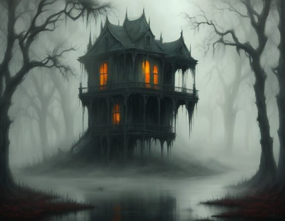 Mysterious Shadow Figure Lurks in Foggy Mangrove Swamp