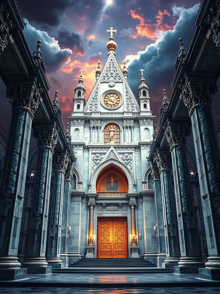 Surreal Byzantine Cathedral in Vibrant Dark Hues