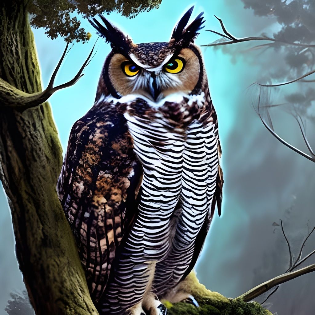 Majestic Great Horned Owl in Fantasy Art Style