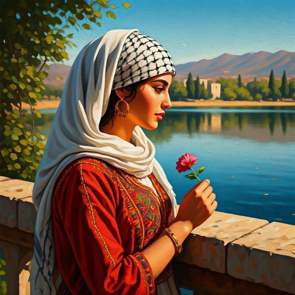 Intimate Portrait of a Palestinian Woman in Traditional Dres...