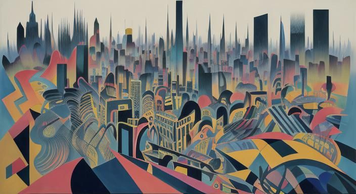 Surreal Cityscape Inspired by Abstract Expressionism