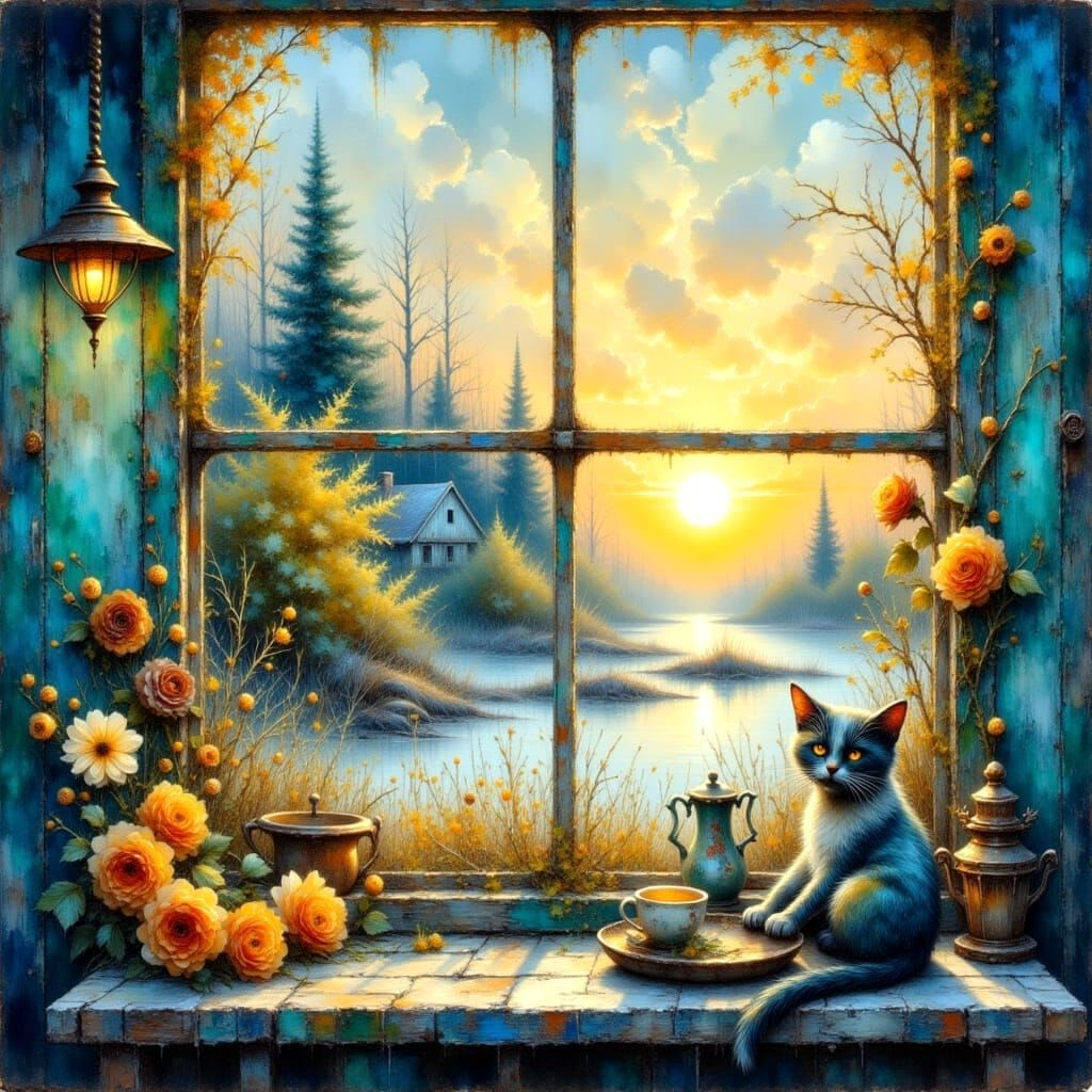 Sunrise Over Frosty Window with Emotional Farewell