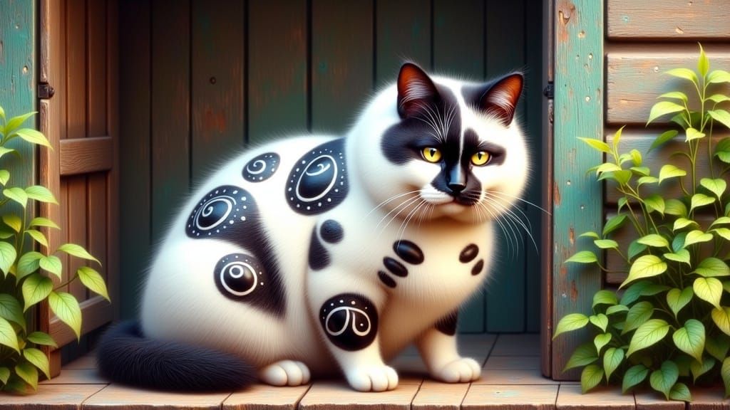 Majestic Tuxedo Cat Portrait in Graphic Art Style